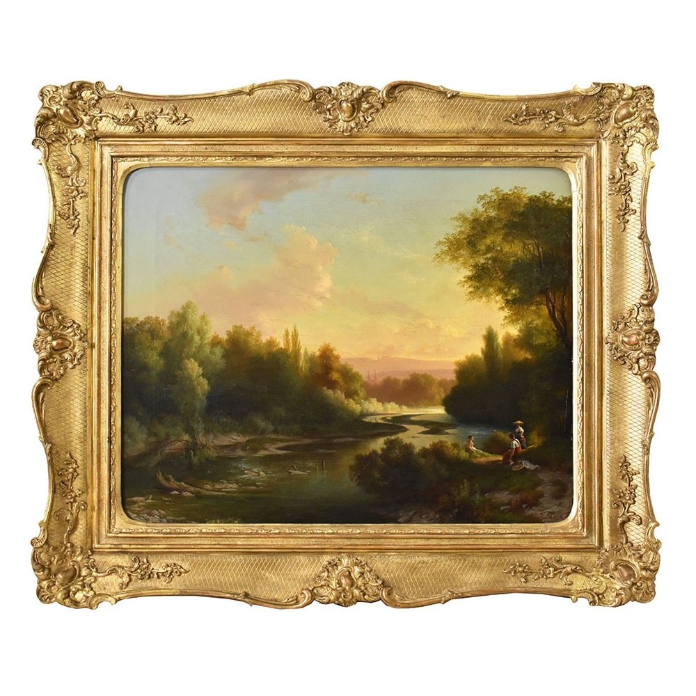 QP570 1 antique landscape painting nature scenery painting XIX century.jpg